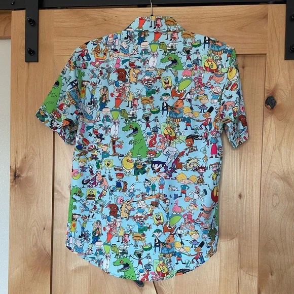 RSVLTS Nickelodeon Cartoon Print Casual Shirt - Blue and Green - Picture 4 of 6